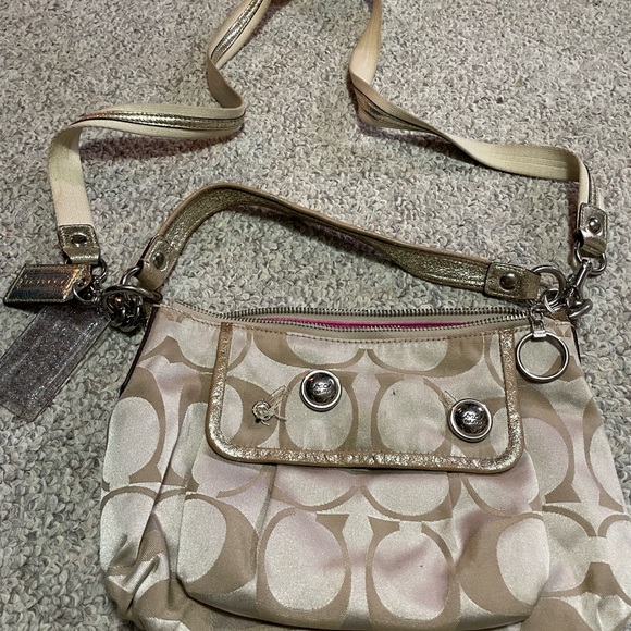 💯 Coach poppy signature 2way beige shoulder bag - Picture 3 of 3